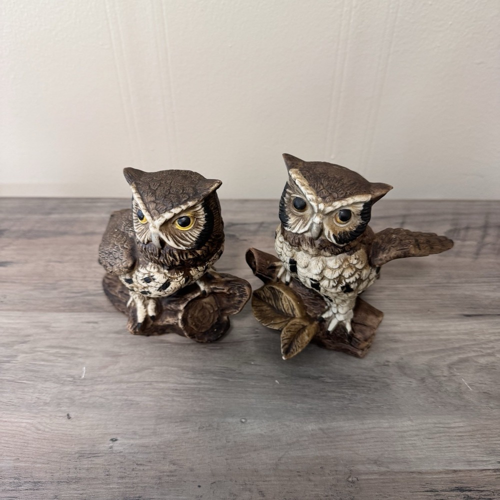 Woodland Owl on Branch Figurines Home Interiors Barn  Homco Set Of 2 Grandmacore